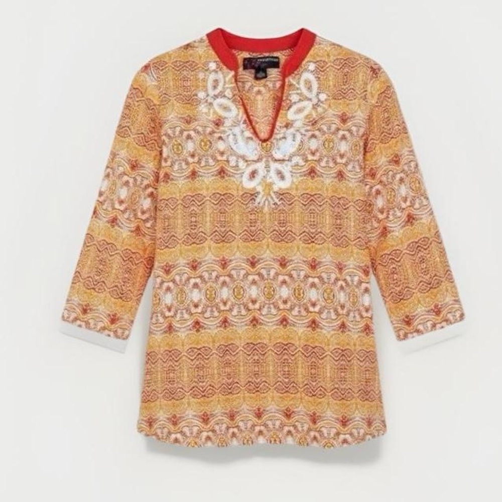 Peck & Peck Vibrant Orange and White Tunic
